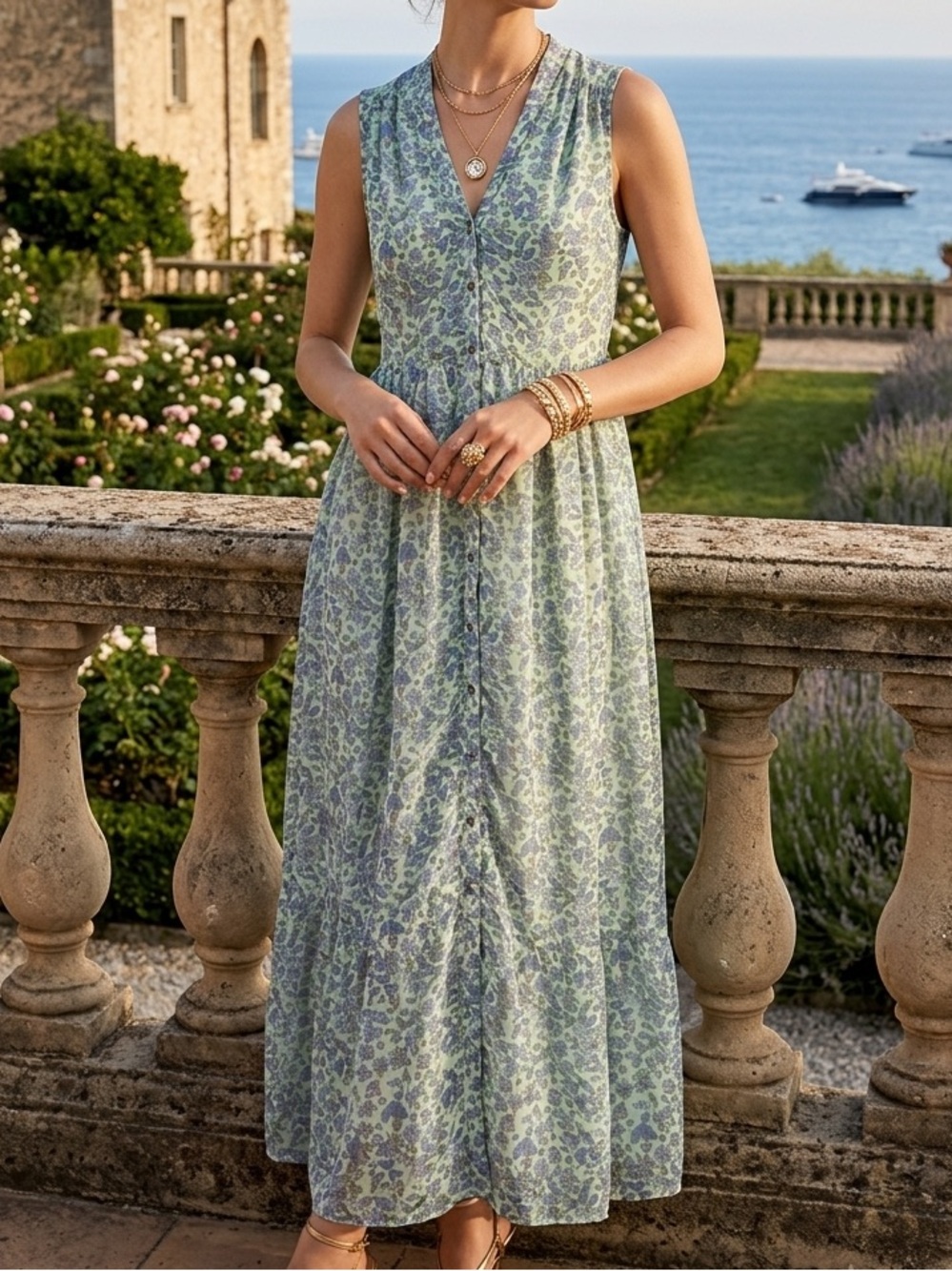 Disney Alice Through the Looking Glass Colleen Atwood Floral Maxi Dress Green S